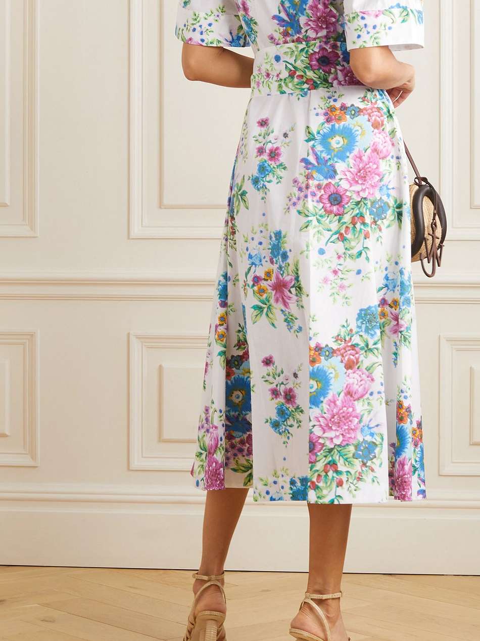 sofia belted floral-print cotton-poplin midi shirt dress