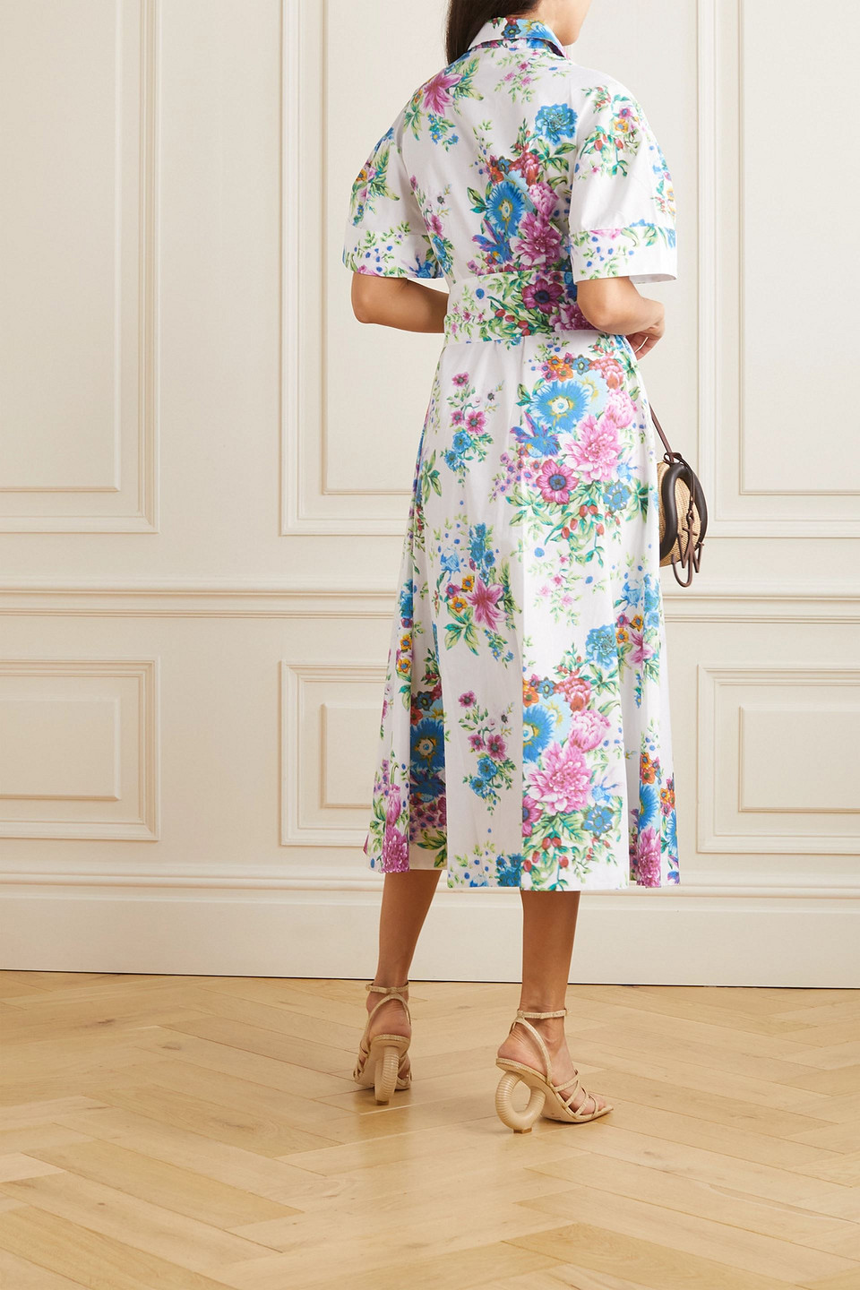Loretta Caponi Sofia Belted Floral-print Cotton-poplin Midi Shirt Dress In White