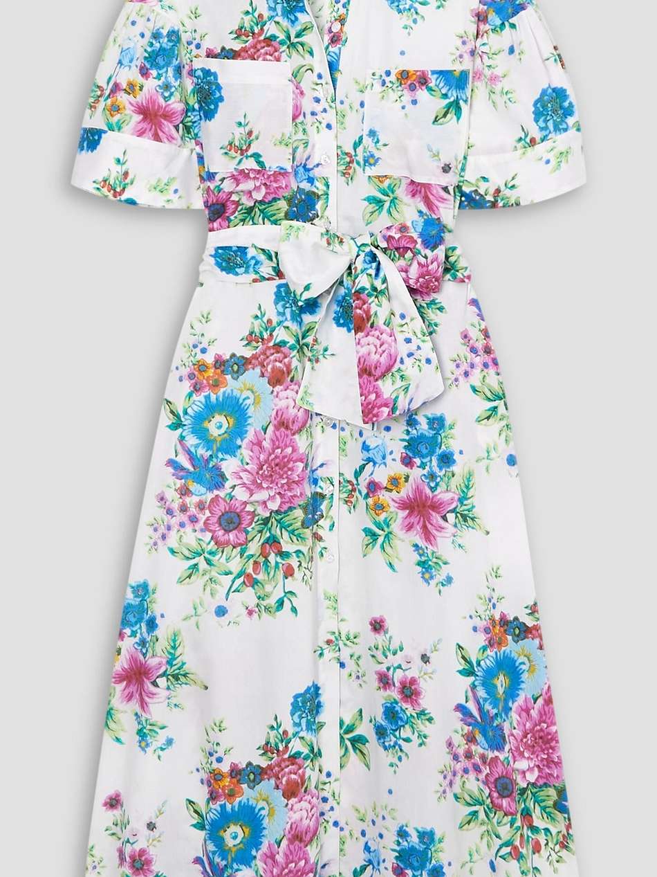 sofia belted floral-print cotton-poplin midi shirt dress