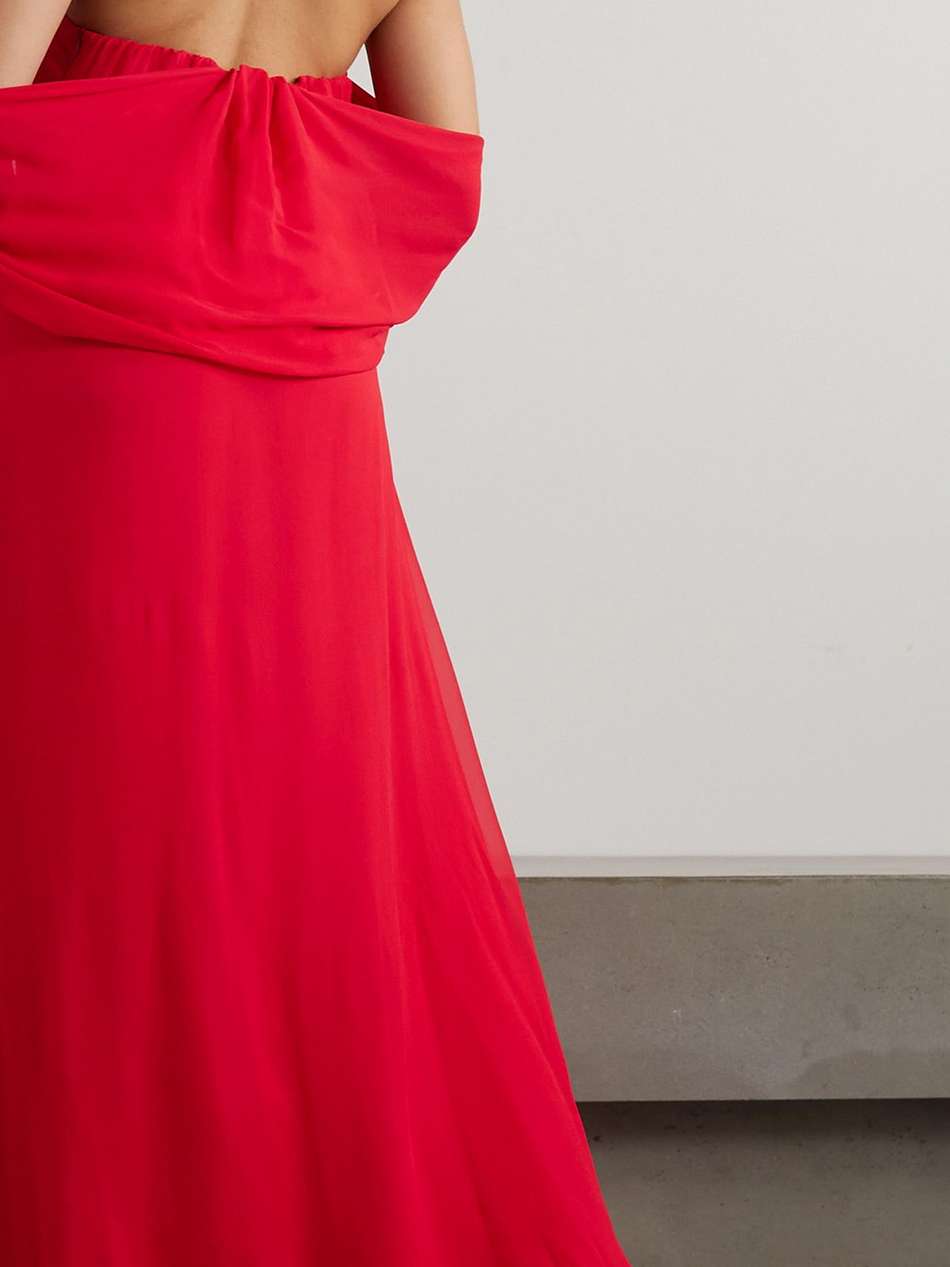 daffodil off-the-shoulder embellished silk crepe de chine gown