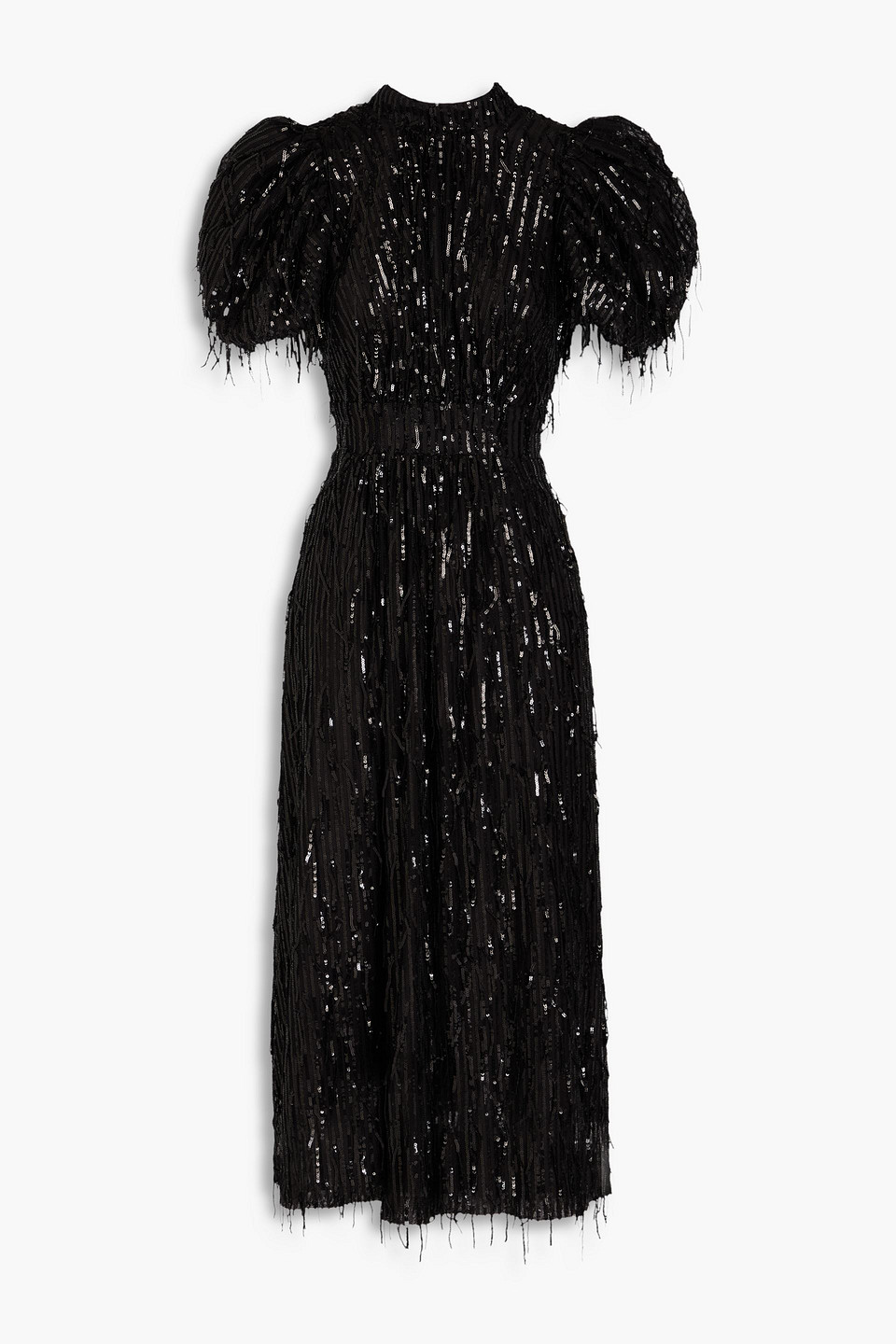 Rotate Birger Christensen Sequin Midi Puff Sleeve Dress In Black