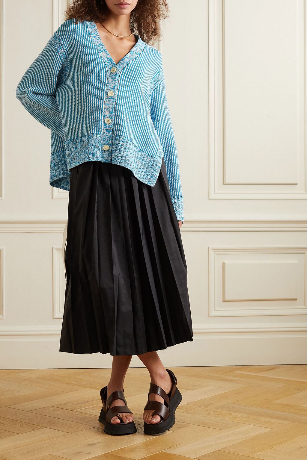 3.1 PHILLIP LIM كارديغان فضفاض مخطّط من مزيج القطن
