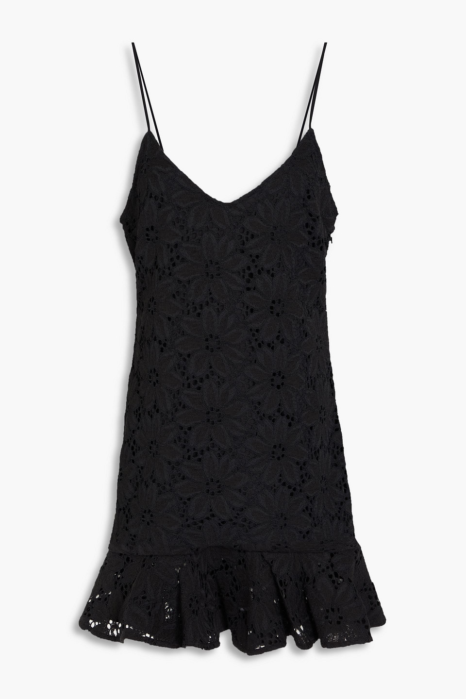 Rotate Birger Christensen Ruffled Corded Lace Mini Dress In Black