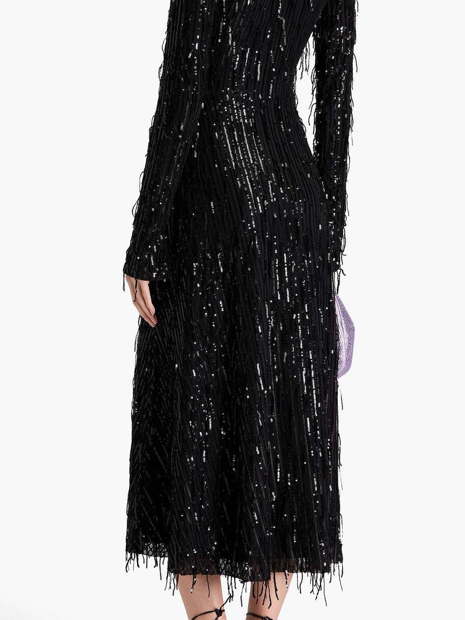 fringed sequined tulle midi dress