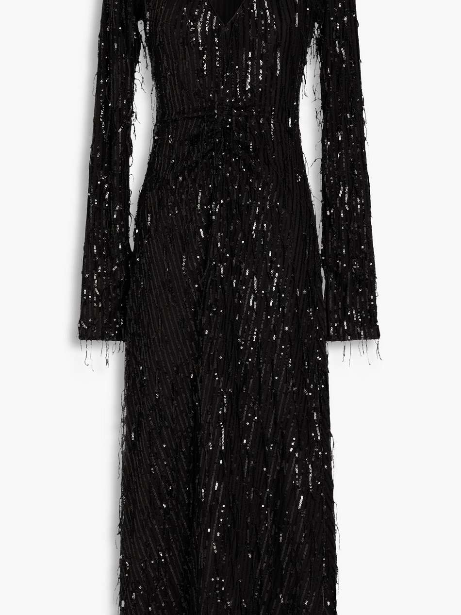 fringed sequined tulle midi dress