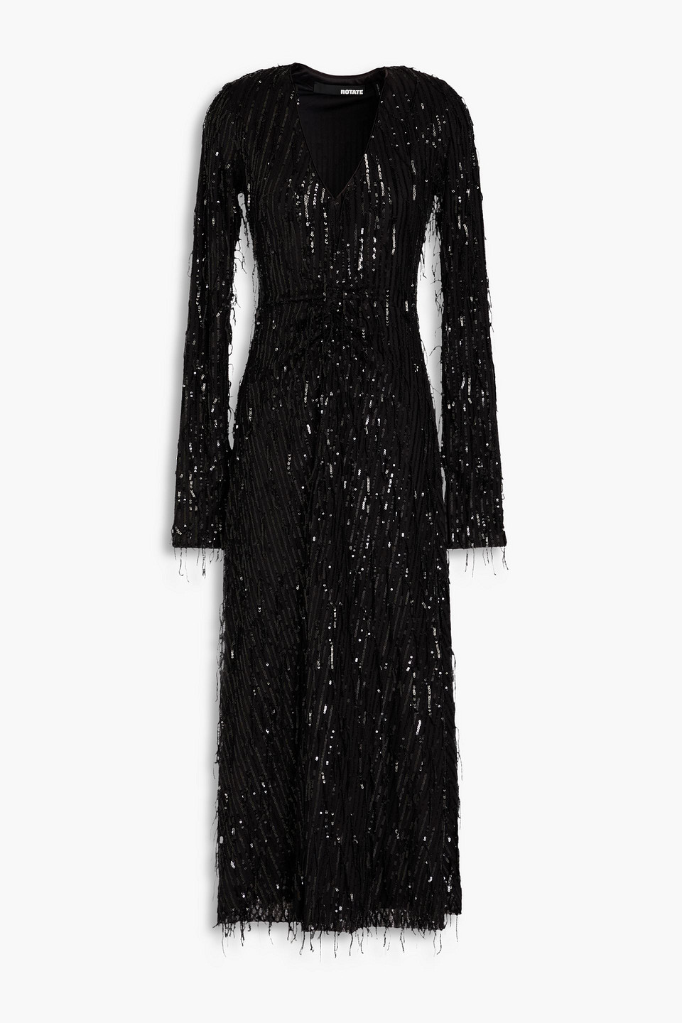 Rotate Birger Christensen Fringed Sequined Tulle Midi Dress In Black |  ModeSens