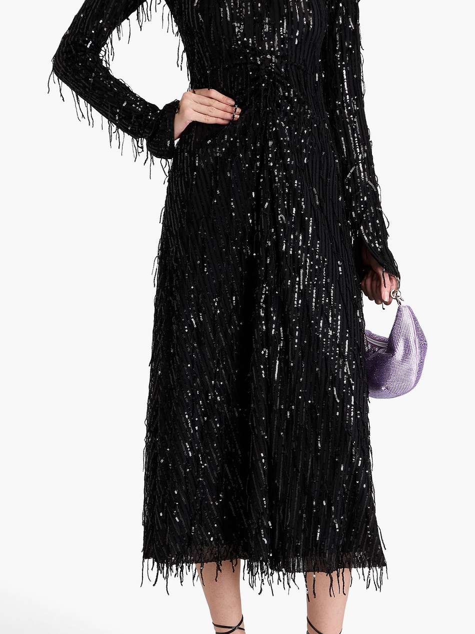 fringed sequined tulle midi dress