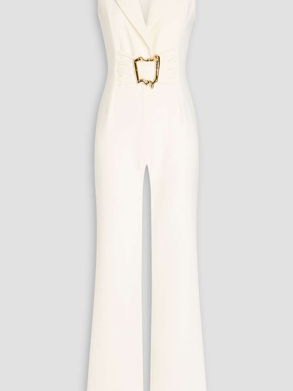 embellished ruched stretch-crepe jumpsuit