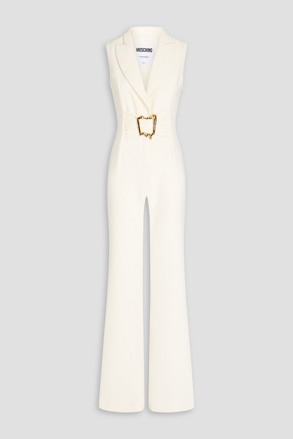 Moschino Embellished Ruched Stretch-crepe Jumpsuit In Ivory