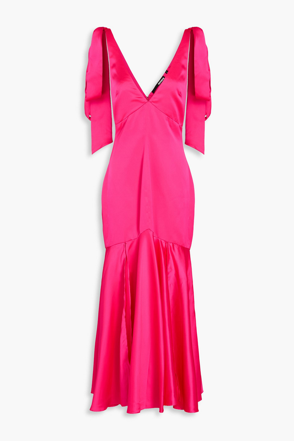 Rotate Birger Christensen Bow-detailed Satin Midi Dress In Bright Pink