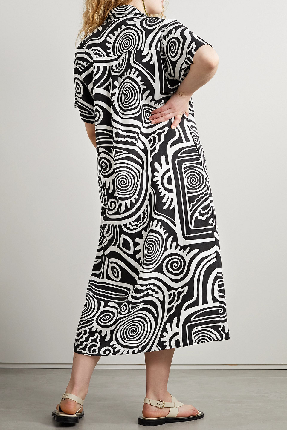 MARA HOFFMAN ABBIE PRINTED TENCEL™ LYOCELL AND LINEN-BLEND MIDI DRESS