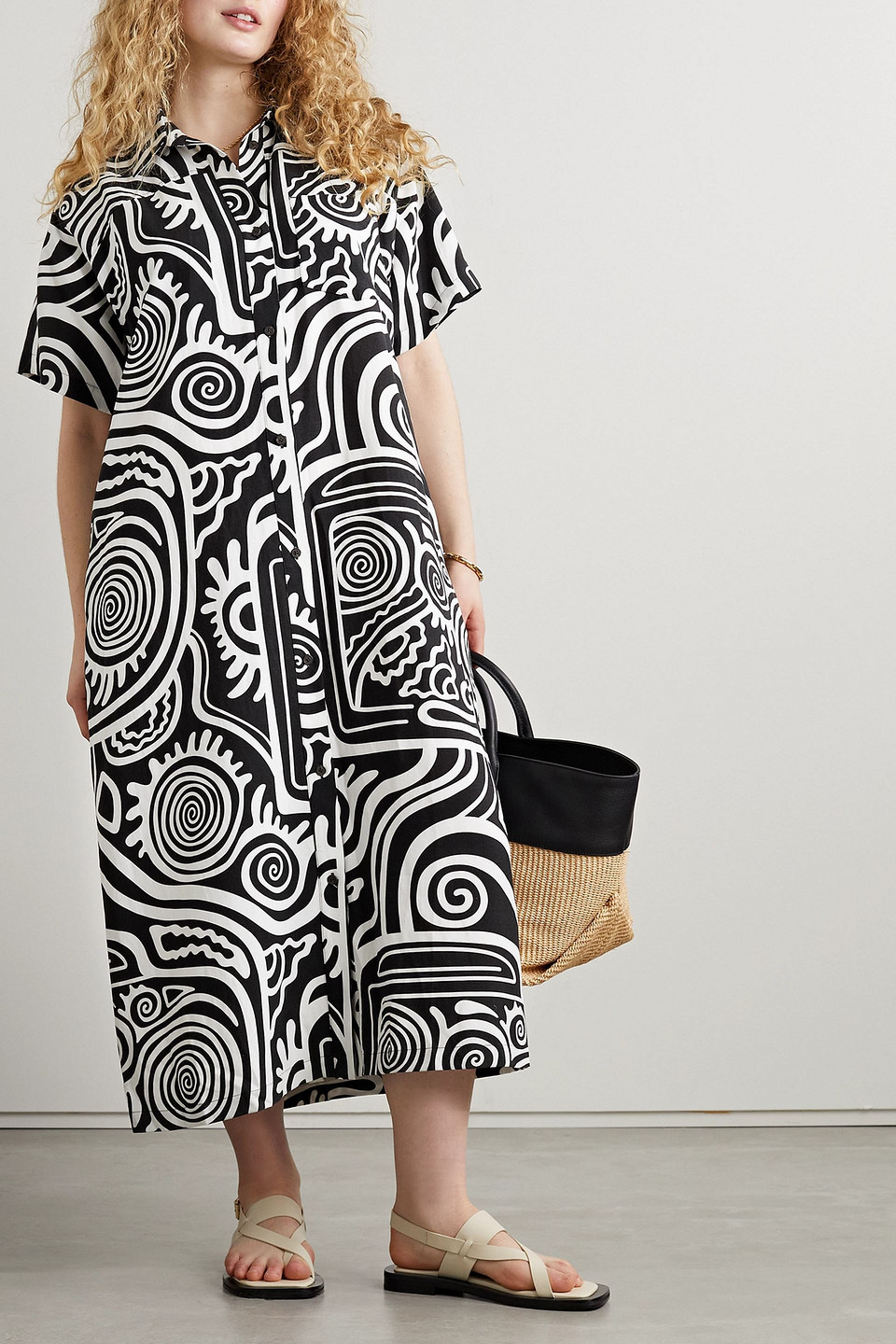 MARA HOFFMAN ABBIE PRINTED TENCEL™ LYOCELL AND LINEN-BLEND MIDI DRESS