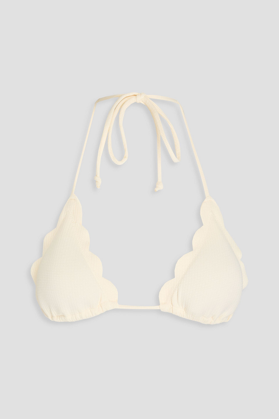 Marysia Broadway Scalloped Seersucker Triangle Bikini Top In Cream