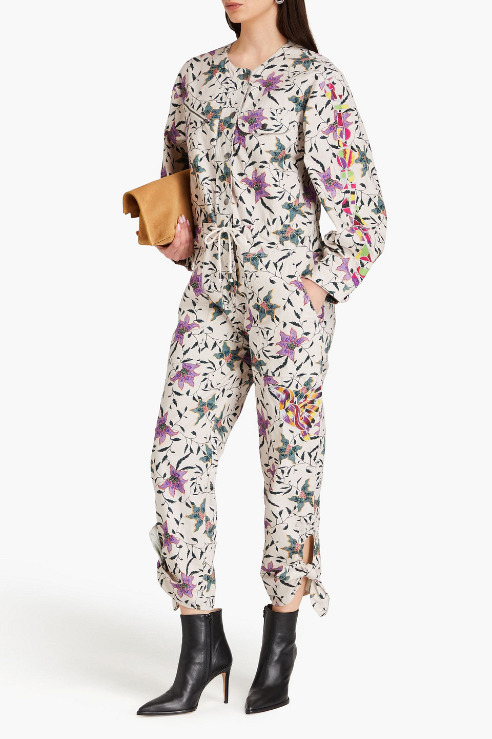 Isabel Marant Floral Print Long-sleeve Jumpsuit In Naturfarben