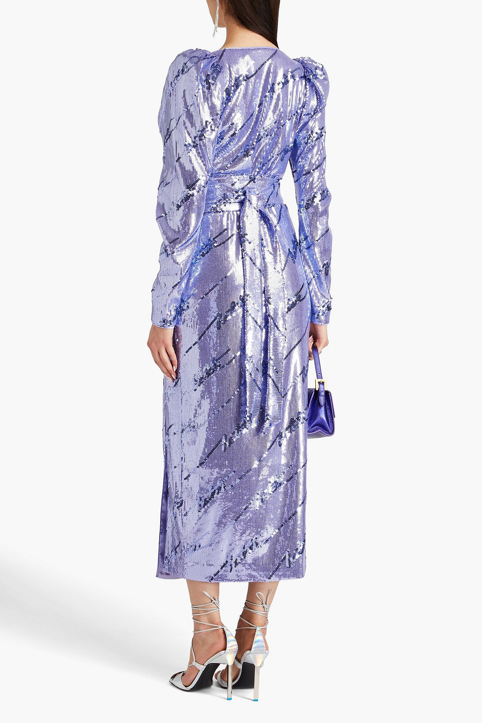 ROTATE BIRGER CHRISTENSEN SEQUINED MESH MIDI WRAP DRESS