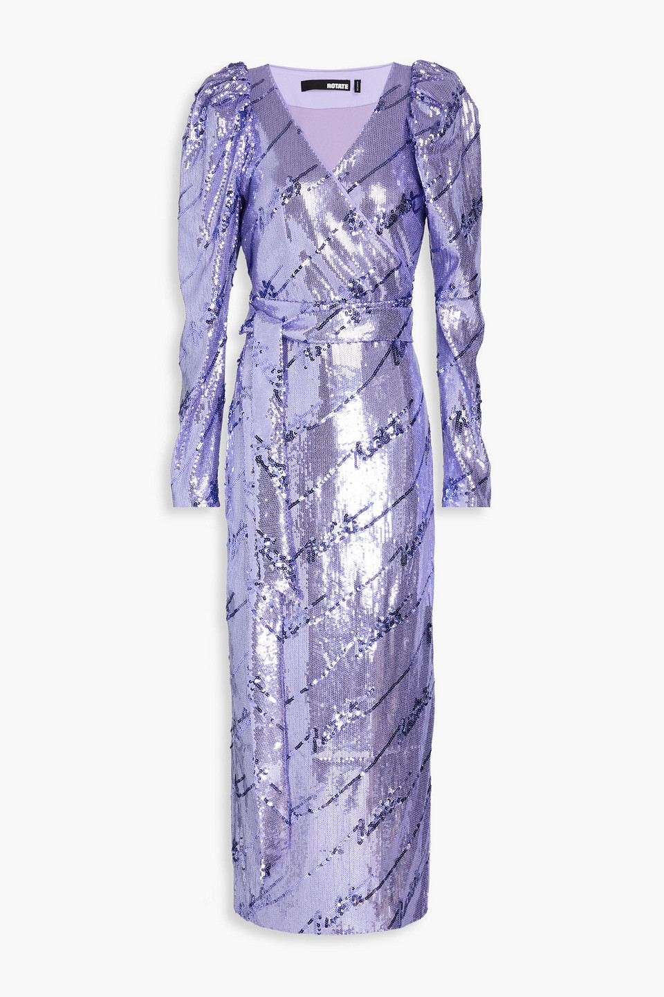 Rotate Birger Christensen Wrap-design Sequin Midi Dress In Purple