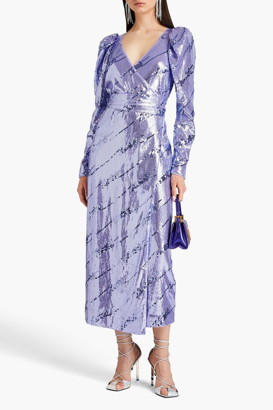 ROTATE BIRGER CHRISTENSEN SEQUINED MESH MIDI WRAP DRESS