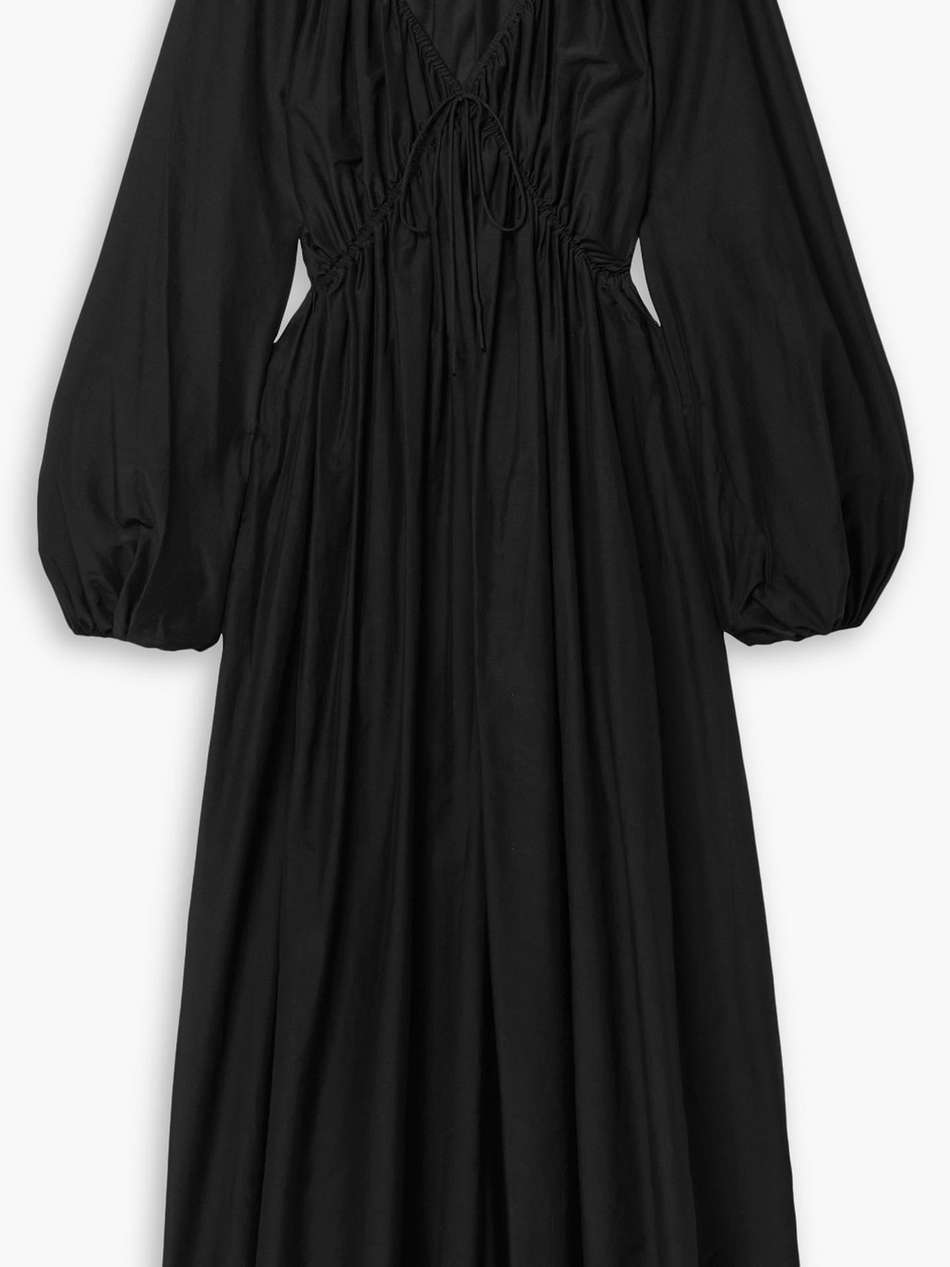 gathered cotton-poplin midi dress
