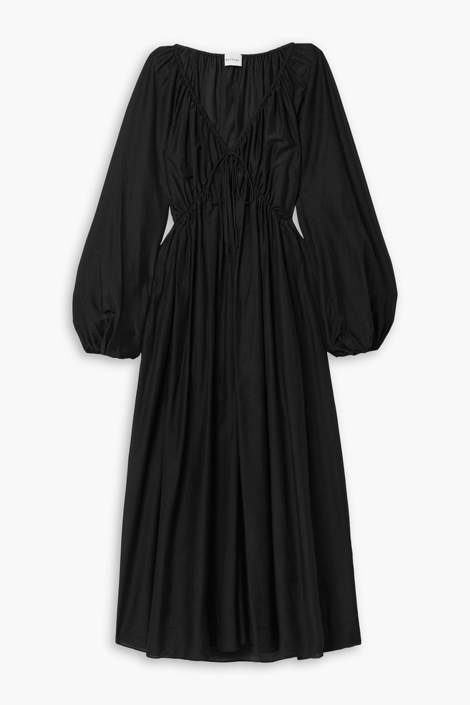 Matteau Gathered Organic Cotton-poplin Midi Dress In Black