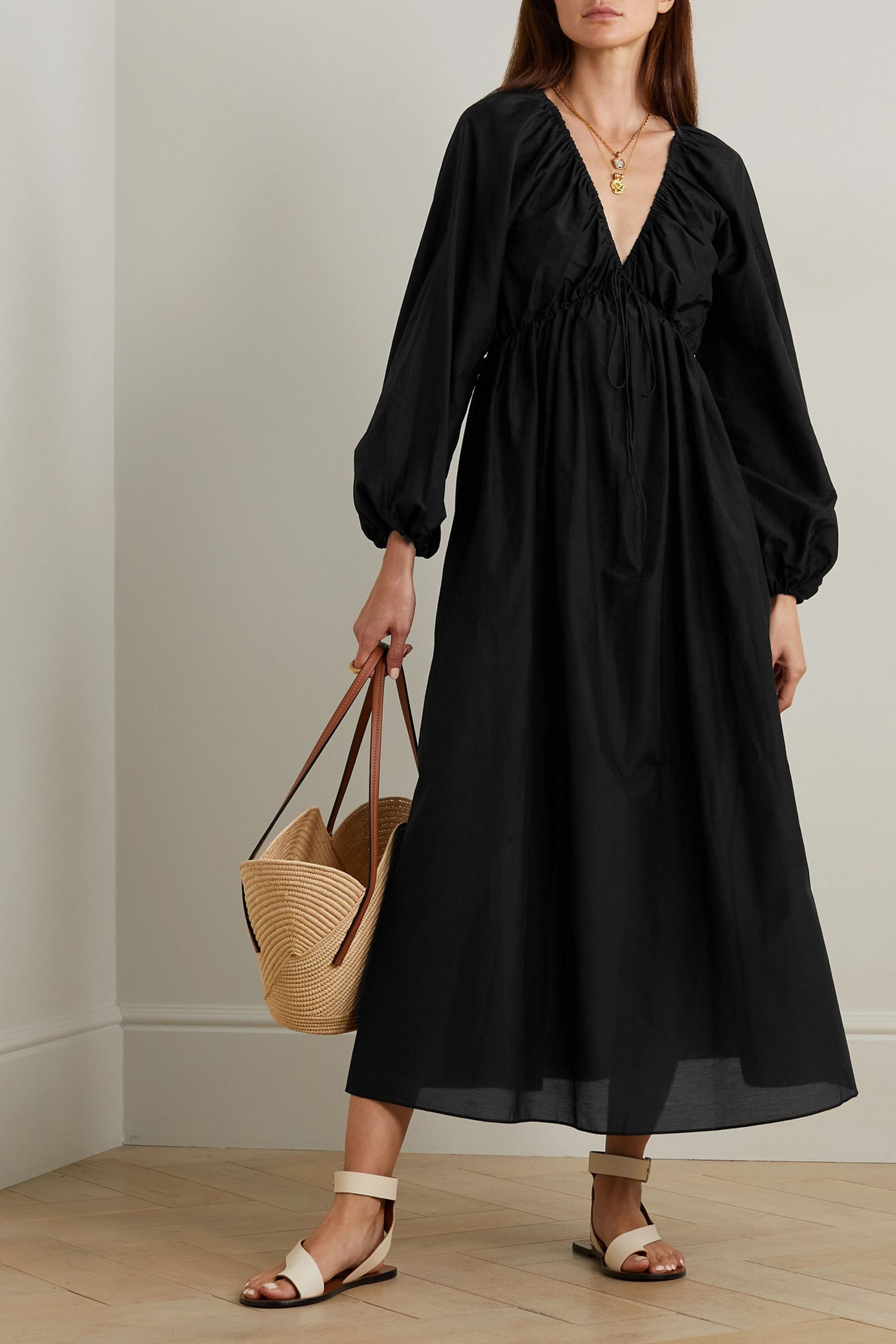 Matteau Gathered cotton-poplin midi dress
