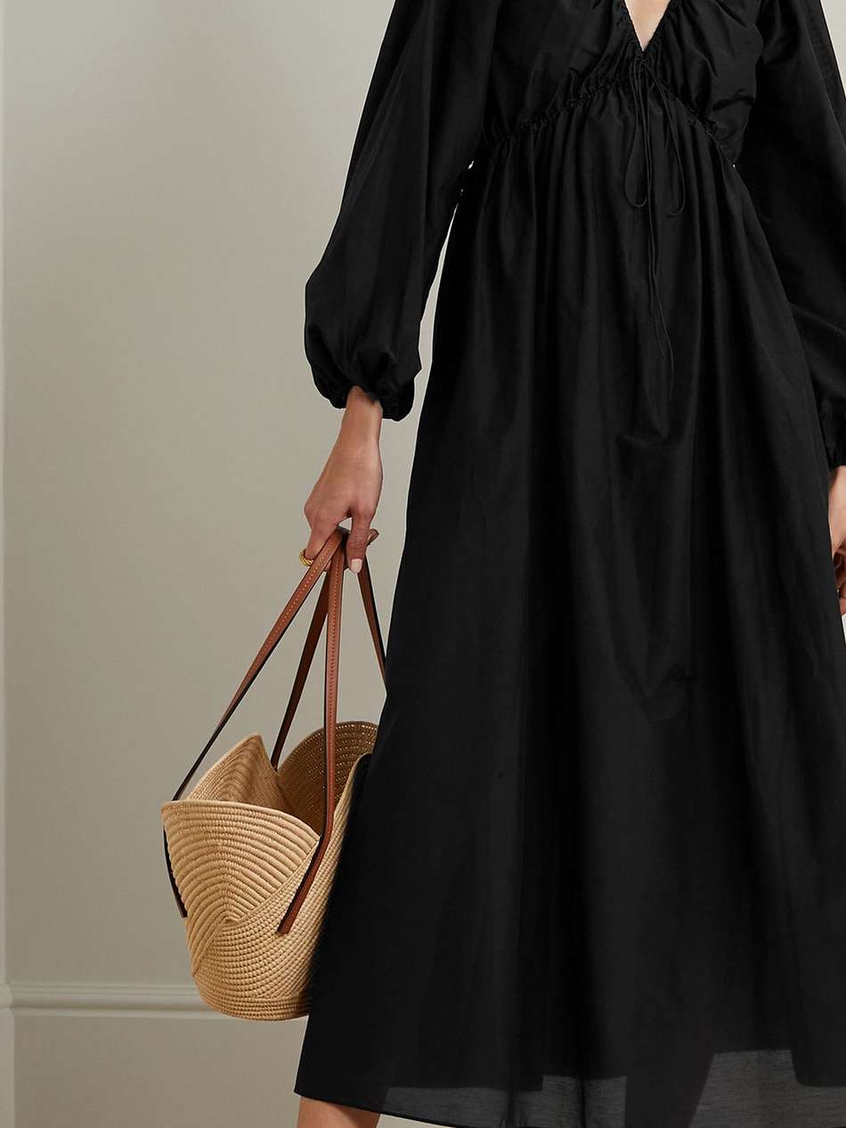 gathered cotton-poplin midi dress