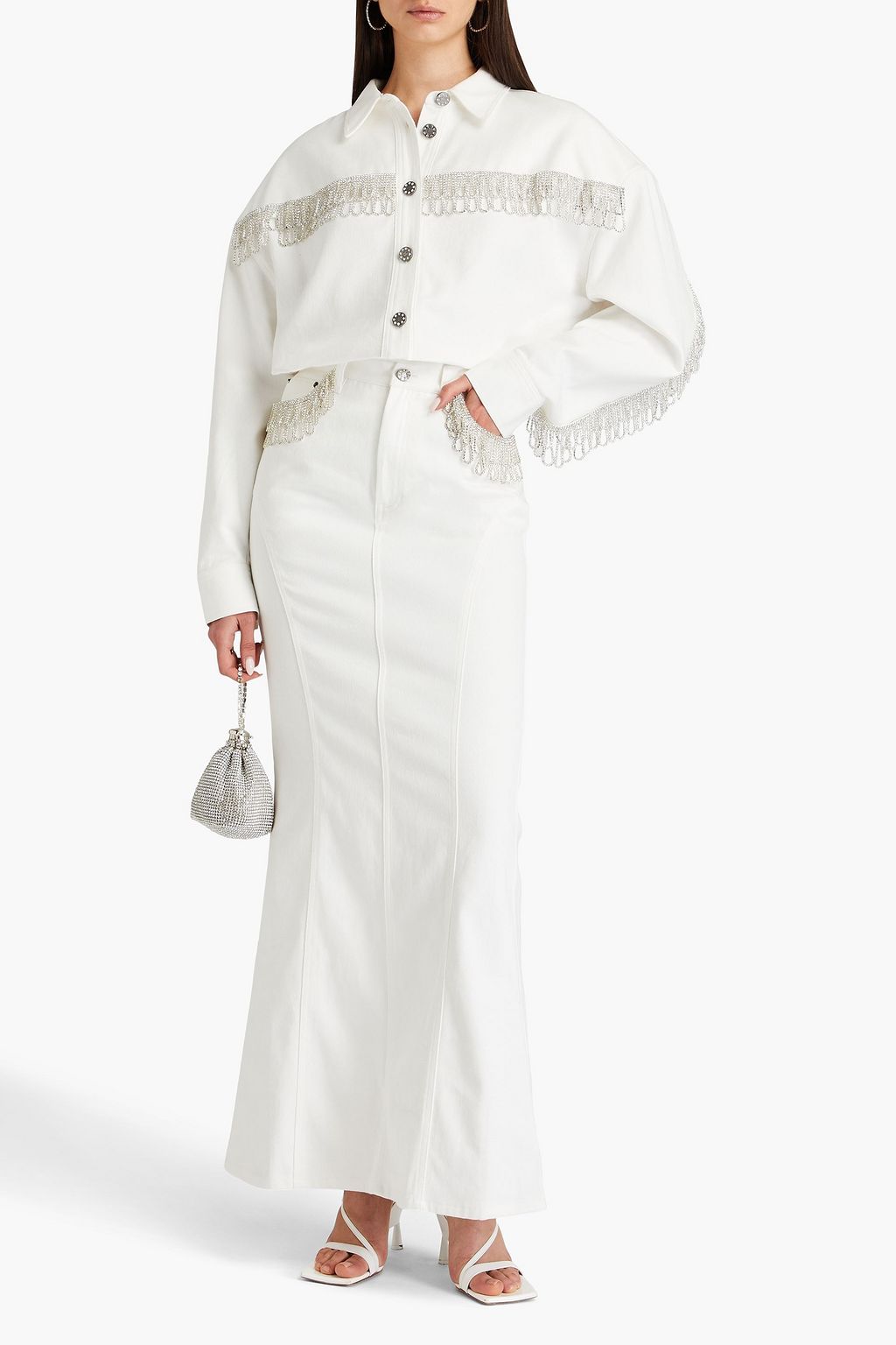 ROTATE BIRGER CHRISTENSEN 크리스털 장식 데님 셔츠