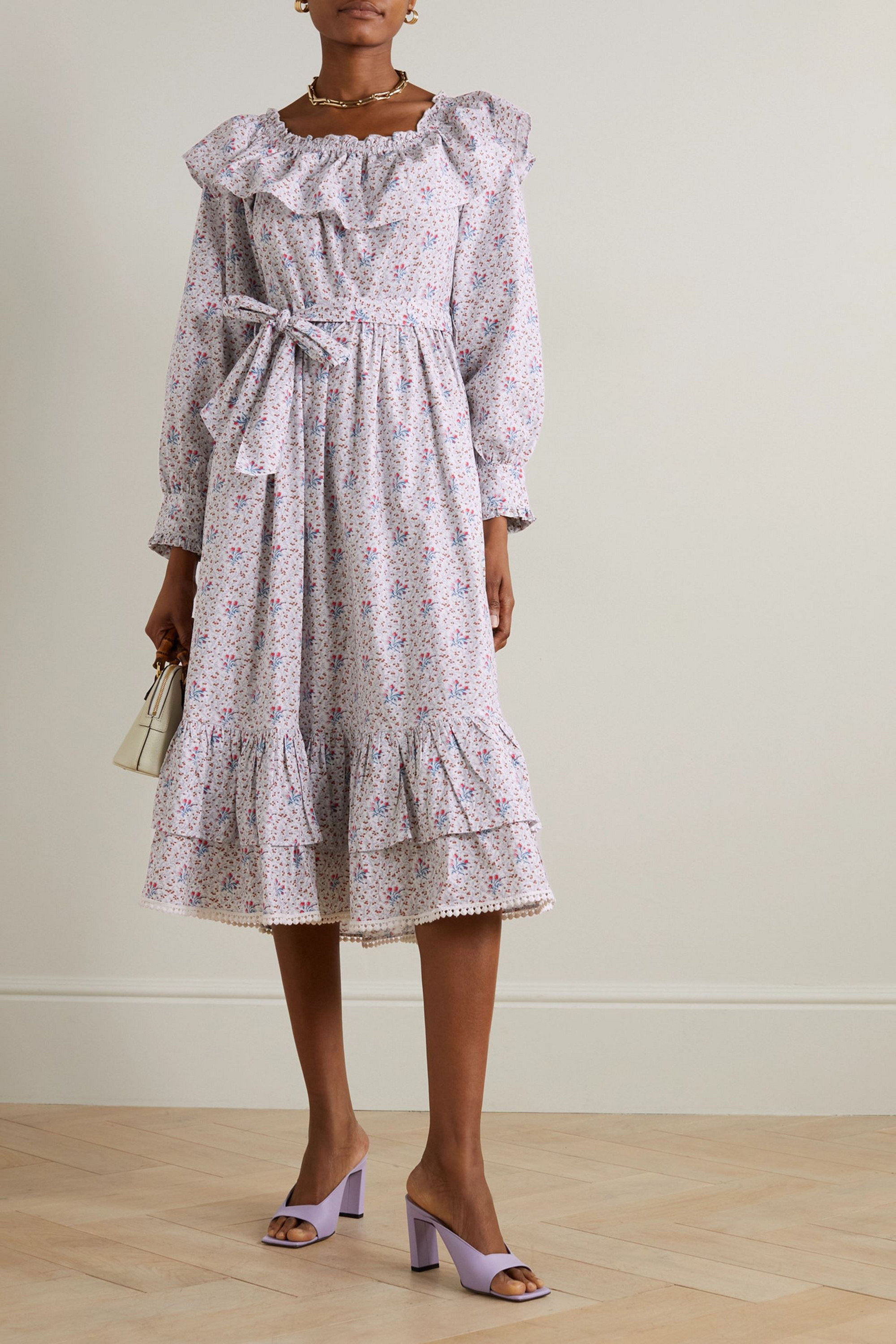BATSHEVA X LAURA ASHLEY + Laura Ashley Wednesday ruffled floral-print cotton-poplin midi dress