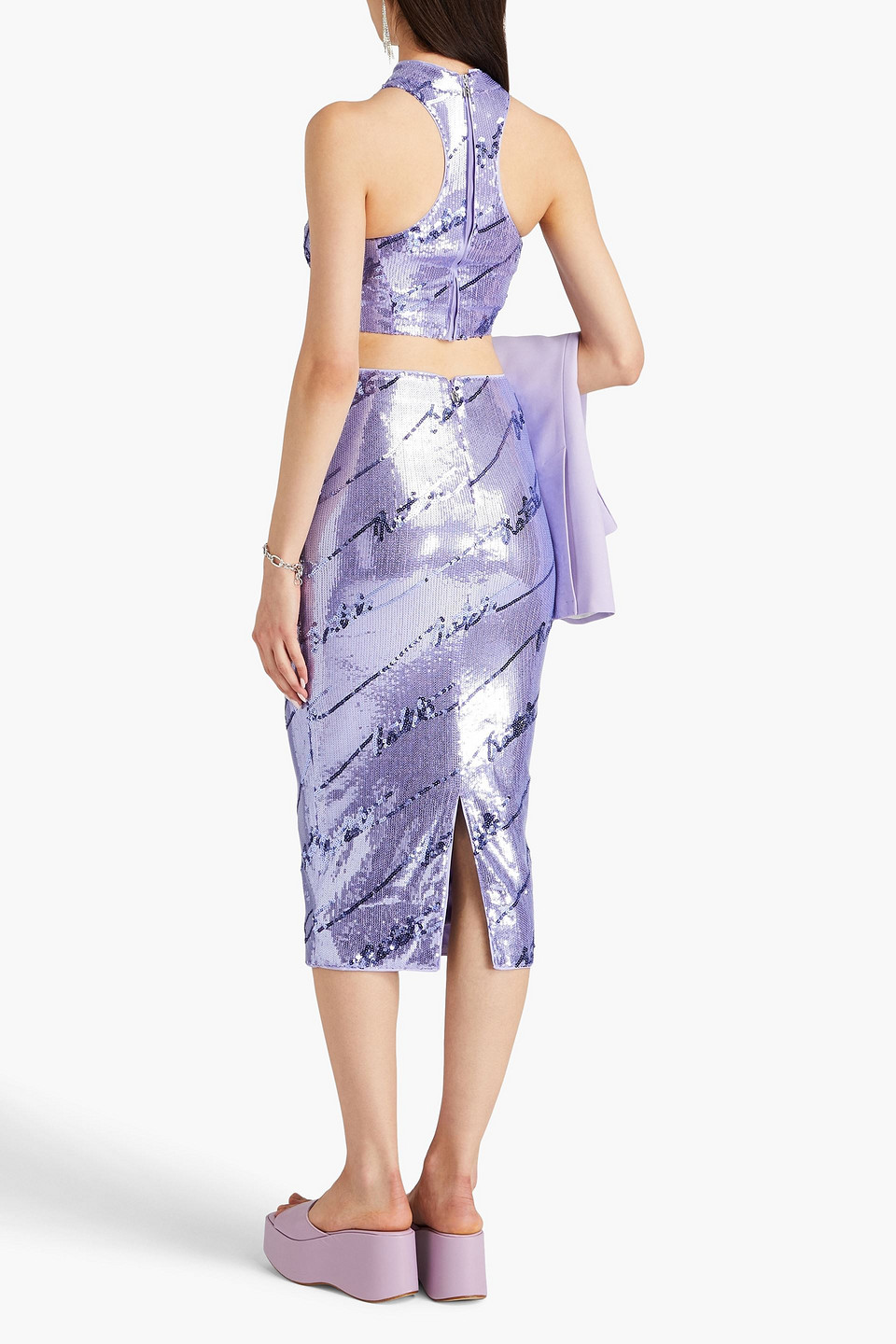 Rotate Birger Christensen Sequin Embellished High-waisted Midi Skirt In Blue