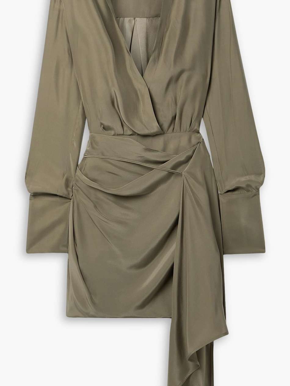 gravia draped wrap-effect silk crepe de chine mini shirt dress