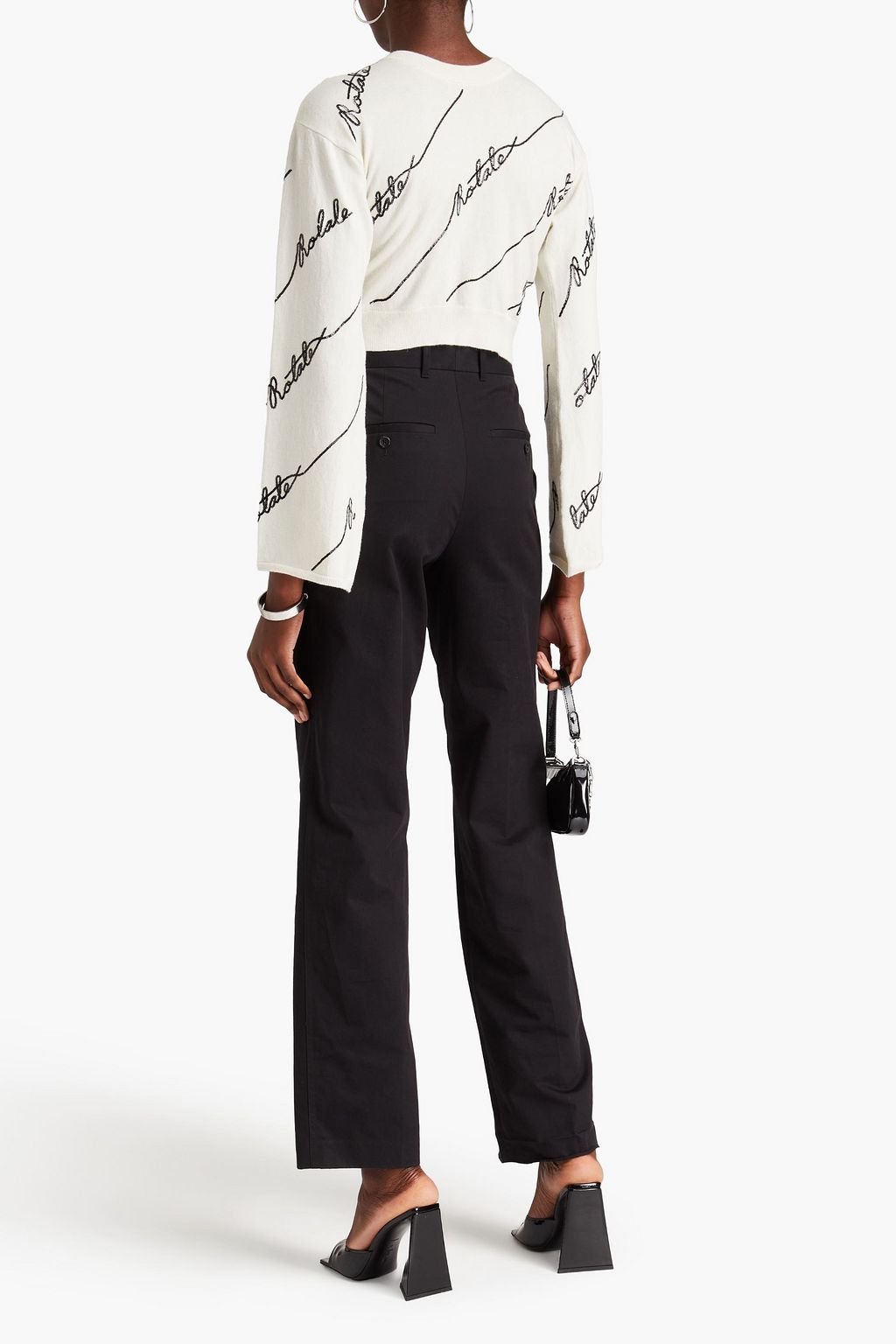 ROTATE BIRGER CHRISTENSEN 시퀸 장식 코튼 혼방 크롭 스웨터