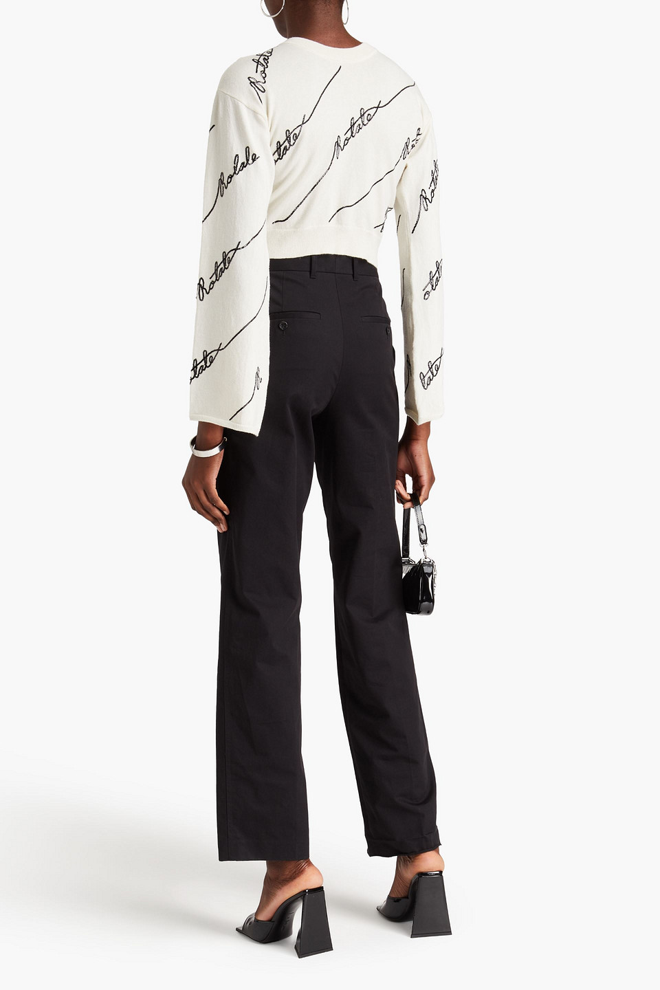 Rotate Birger Christensen Cropped Sequin-embellished Cotton-blend Sweater In Ivory