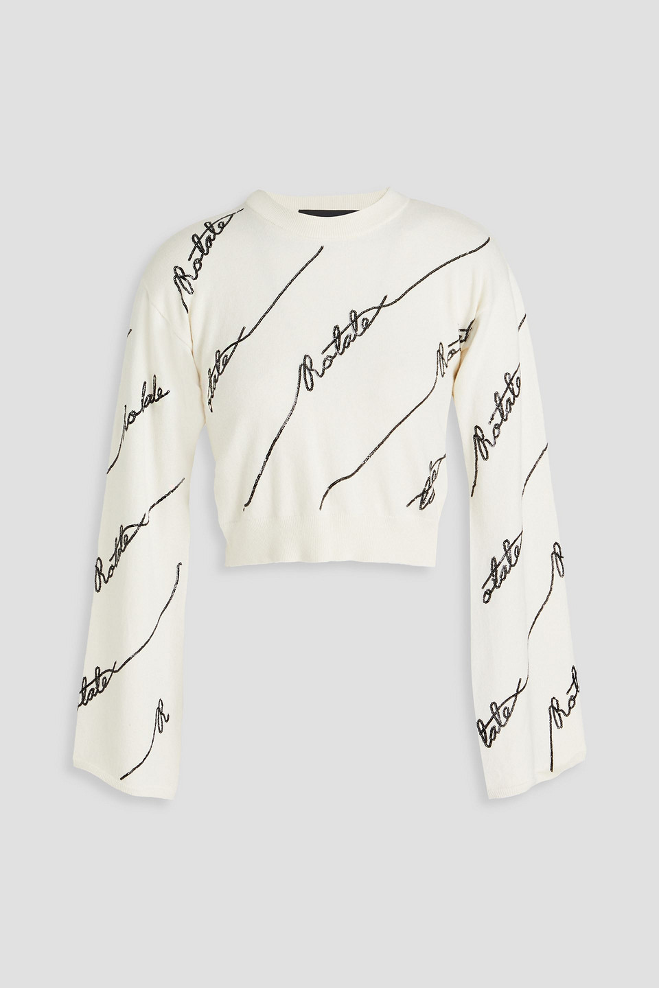 Rotate Birger Christensen Cropped Sequin-embellished Cotton-blend Sweater In Ivory