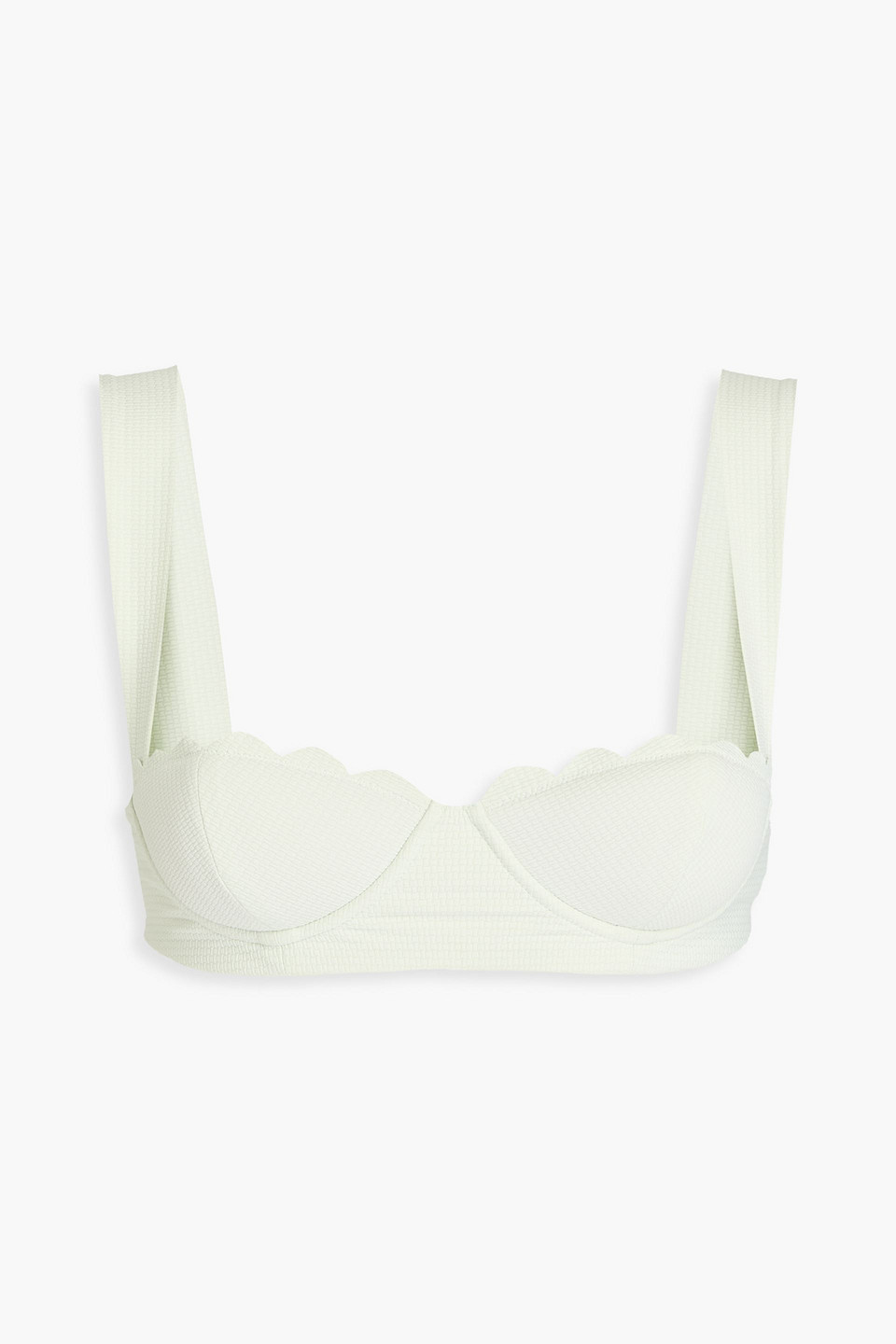 Marysia North Scalloped Seersucker Underwired Bikini Top In Light Green