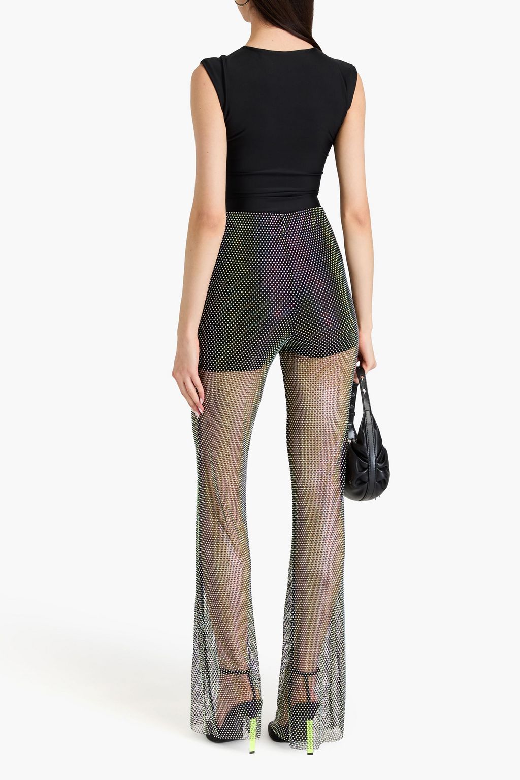 ROTATE BIRGER CHRISTENSEN Sianna crystal-embellished iridescent mesh flared pants