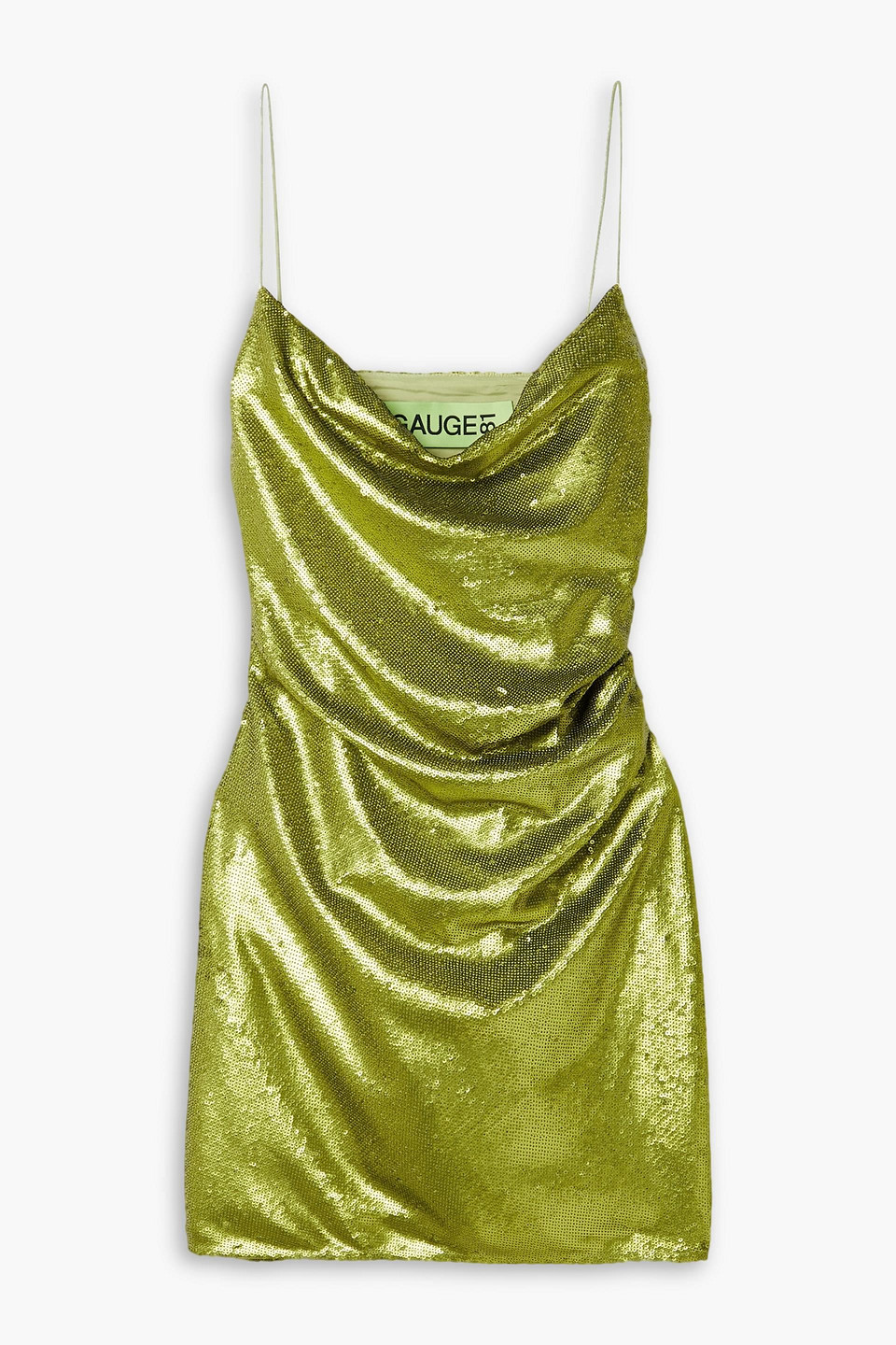 Gauge81 Almora Draped Sequined Tulle Mini Dress In Lime Green