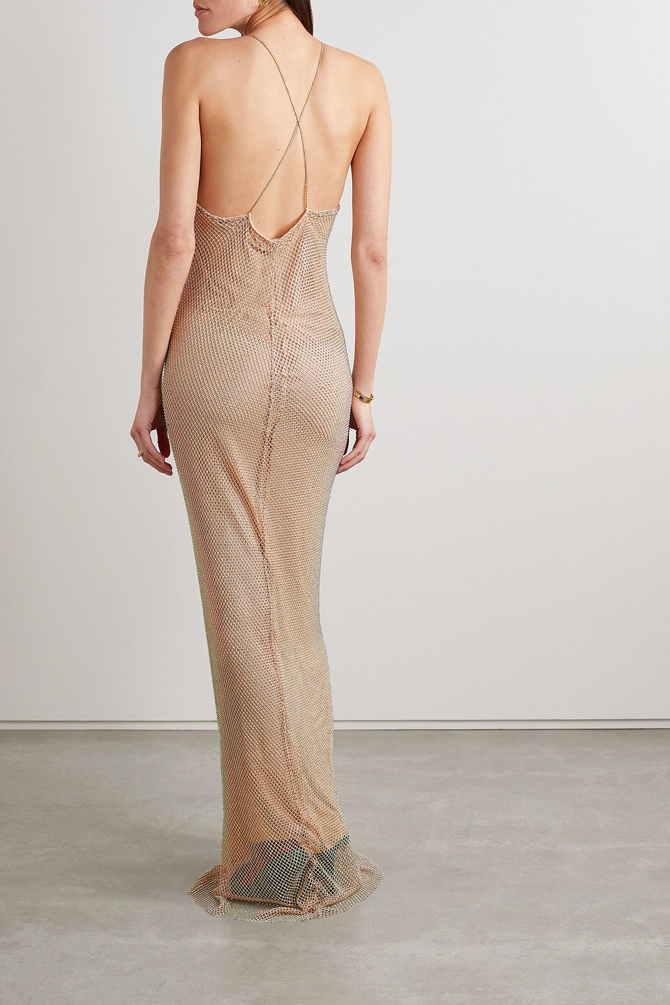 LOVESHACKFANCY CALVERT CRYSTAL-EMBELLISHED MESH MAXI DRESS 