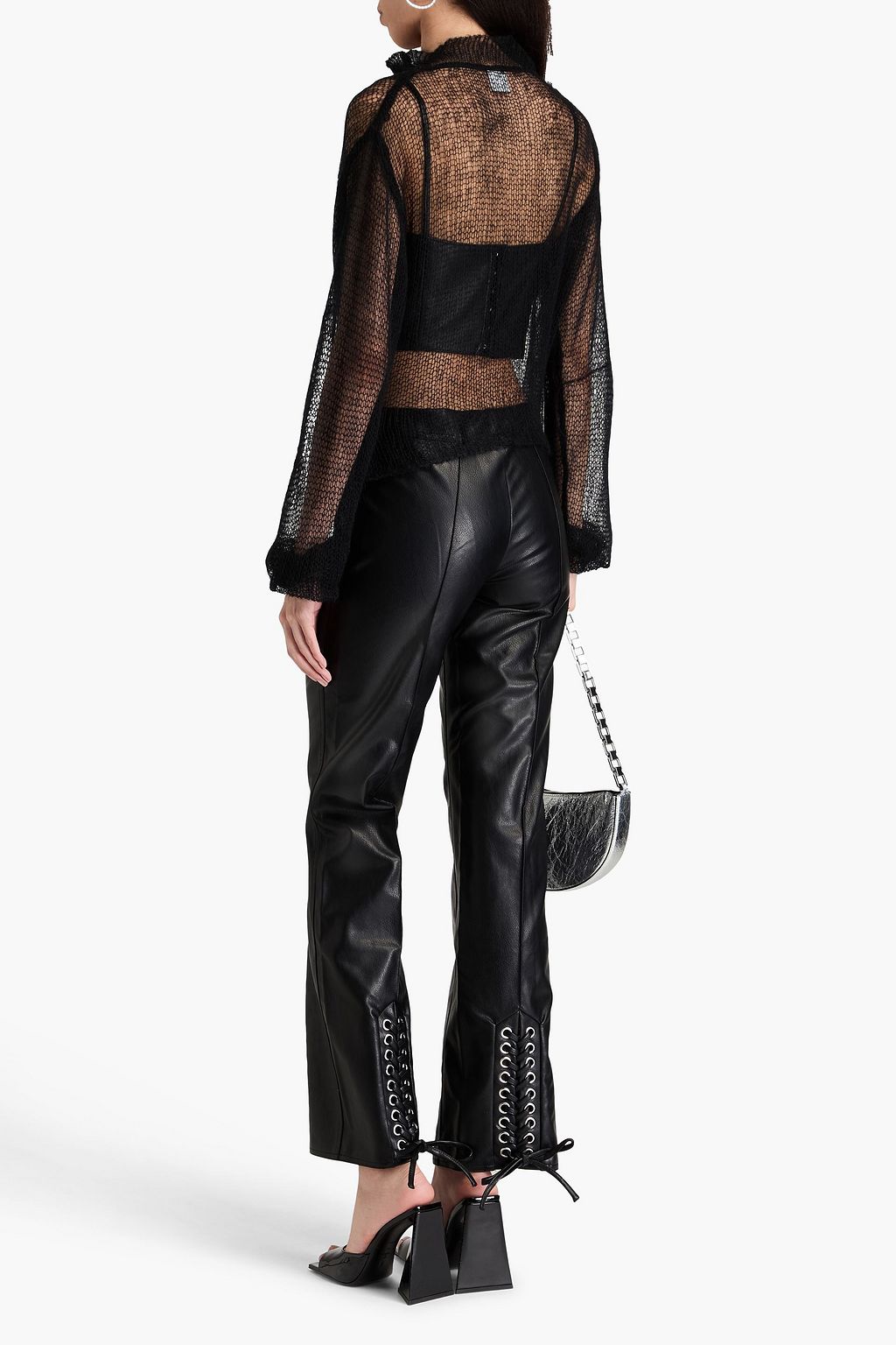 ROTATE BIRGER CHRISTENSEN フェイクレザー フレアパンツ レースアップ