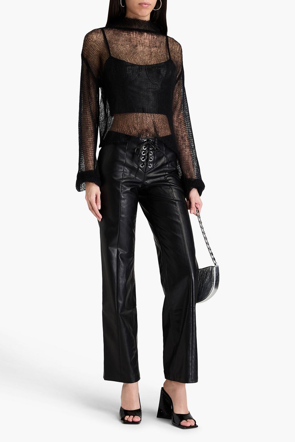 ROTATE BIRGER CHRISTENSEN フェイクレザー フレアパンツ レースアップ