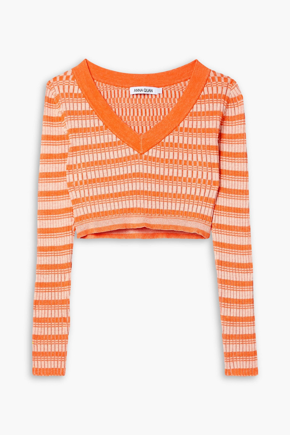 Anna Quan Delta Cropped Ribbed Striped Cotton Sweater In Orange