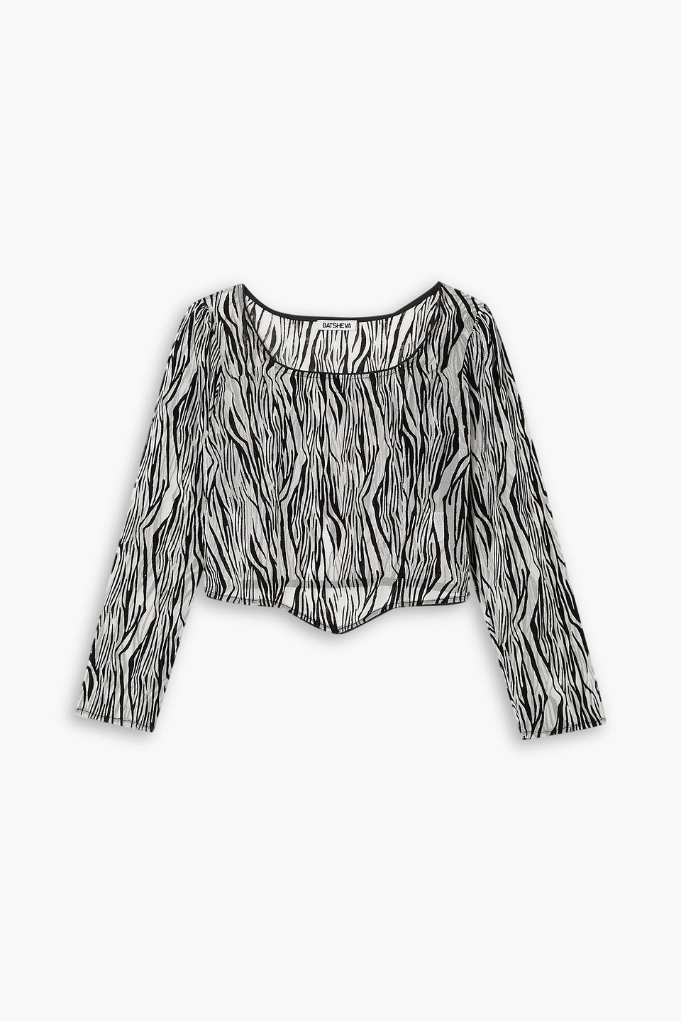 Batsheva Dirndl Cropped Flocked Tulle Top In Black