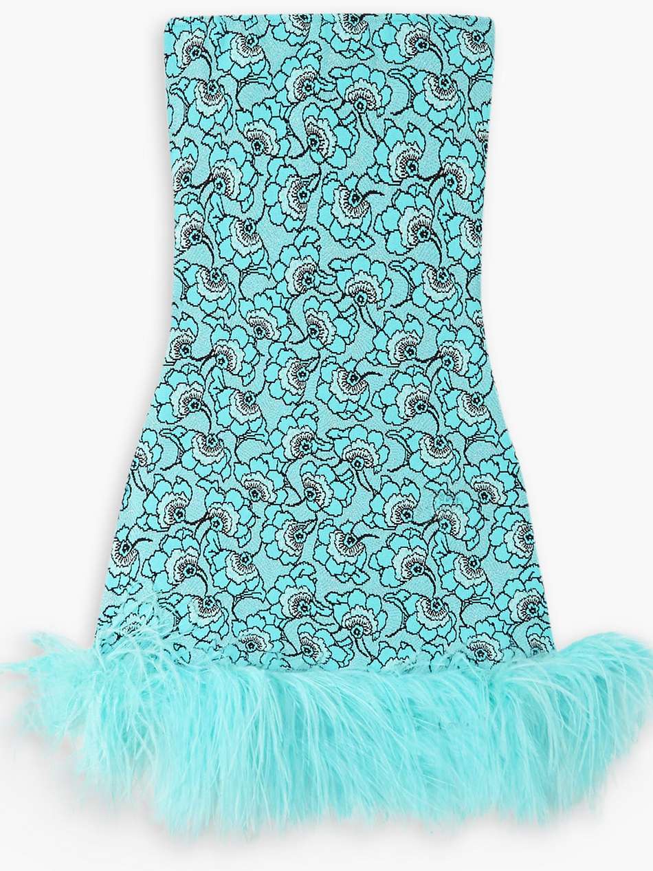 laurie convertible feather-trimmed floral-jacquard mini dress