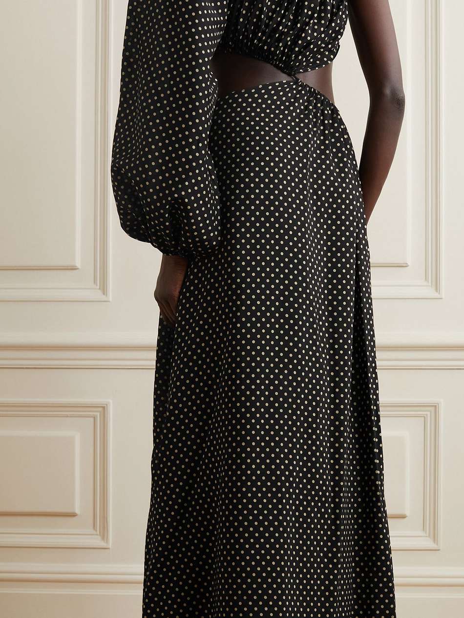 asymmetric cutout polka-dot cotton and silk-blend maxi dress