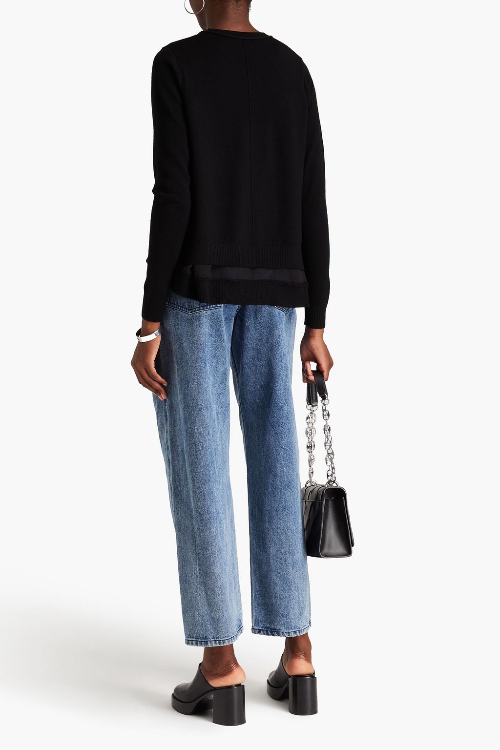 3.1 PHILLIP LIM كنزة رياضية من مزيج الصوف بحواف من الشيفون