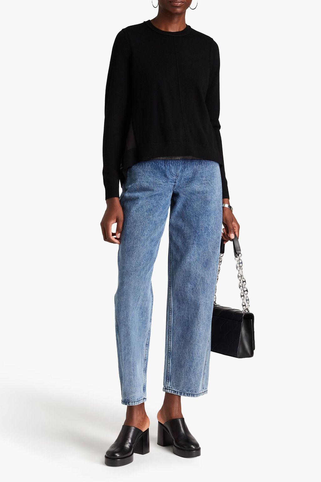 3.1 PHILLIP LIM كنزة رياضية من مزيج الصوف بحواف من الشيفون