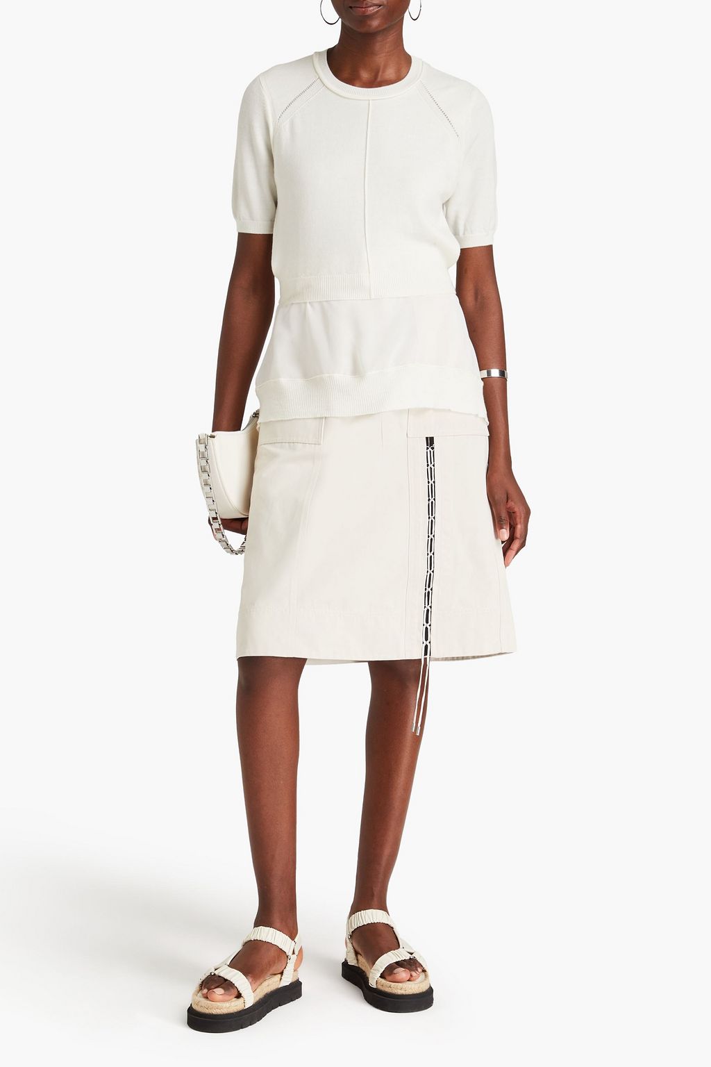 3.1 PHILLIP LIM بلوزة من مزيج الصوف بقِطع محاكة بجانب بعضها البعض من الجورجيت