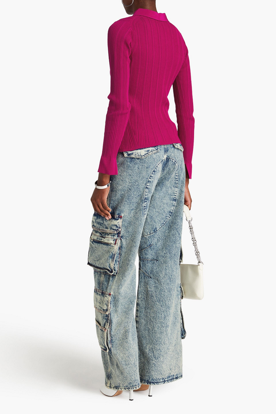 3.1 Phillip Lim Ribbed Cotton-blend Polo Shirt In Magenta