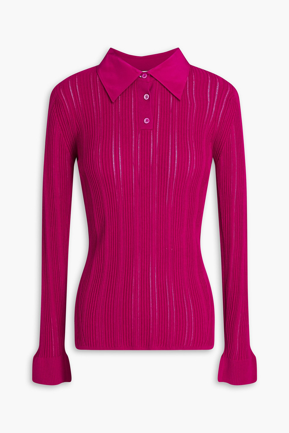 3.1 Phillip Lim Ribbed Cotton-blend Polo Shirt In Magenta
