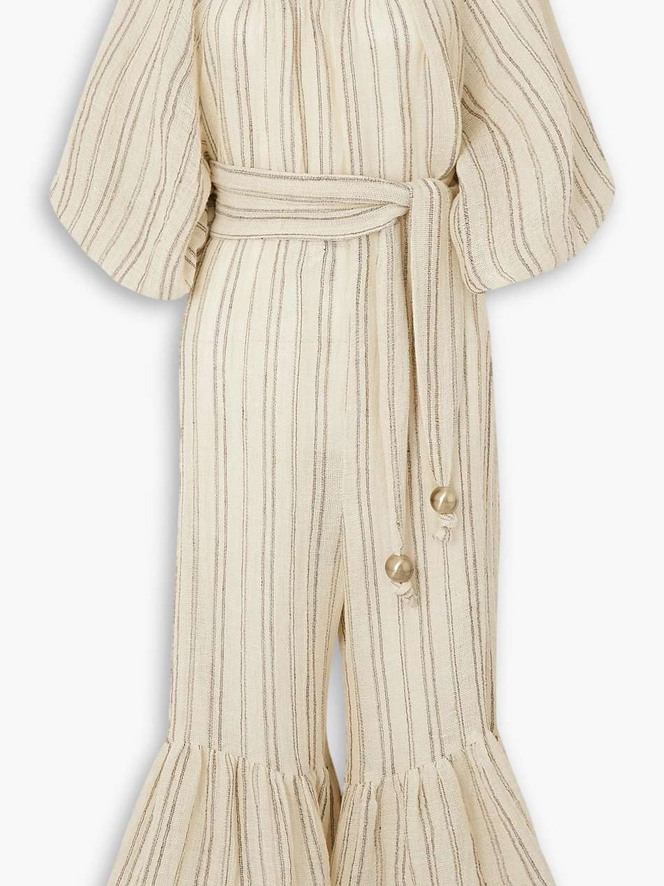 laure belted striped linen-blend jumpsuit