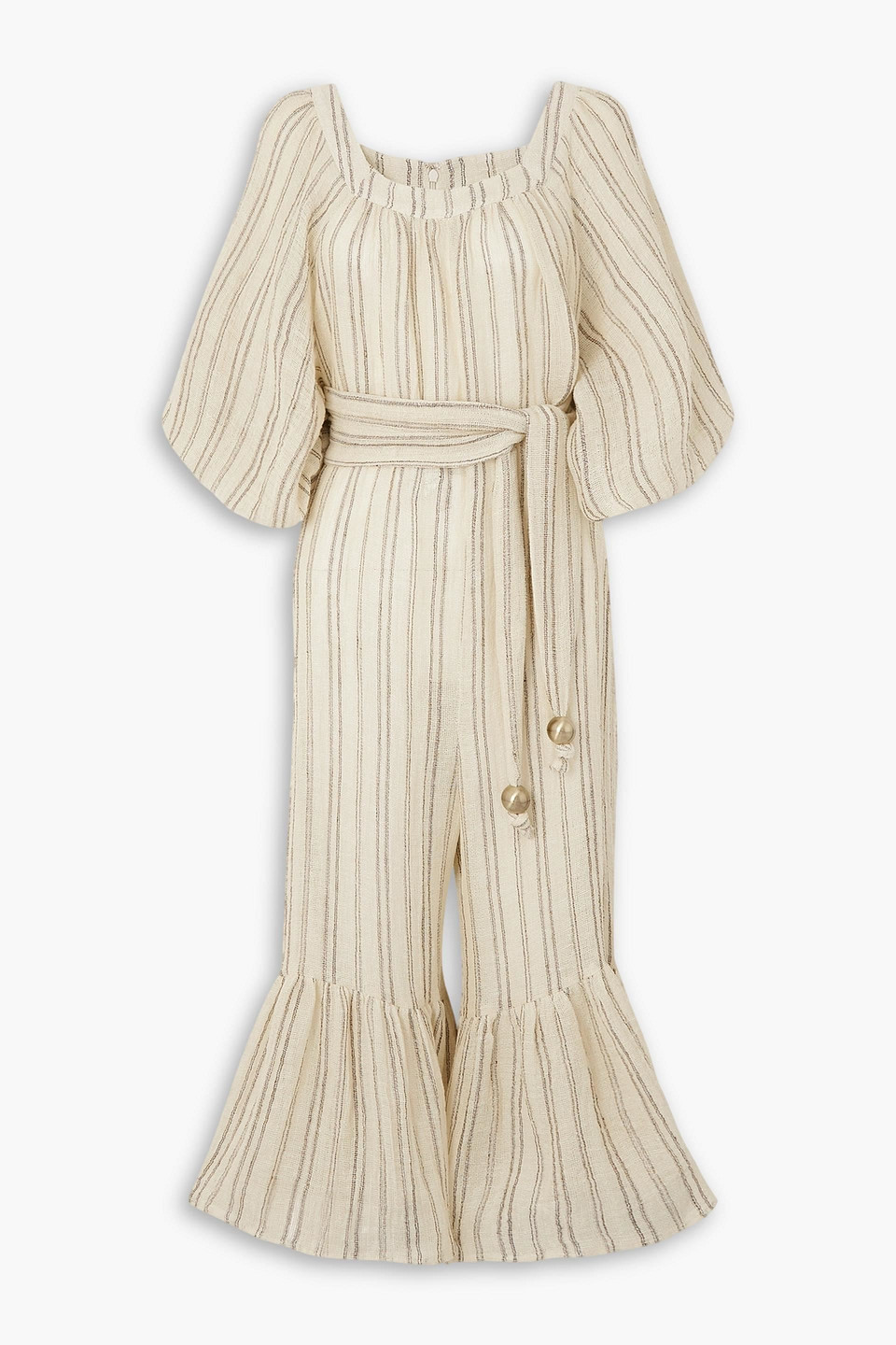 Lisa Marie Fernandez Laure Belted Striped Linen-blend Jumpsuit In Pastel Yellow
