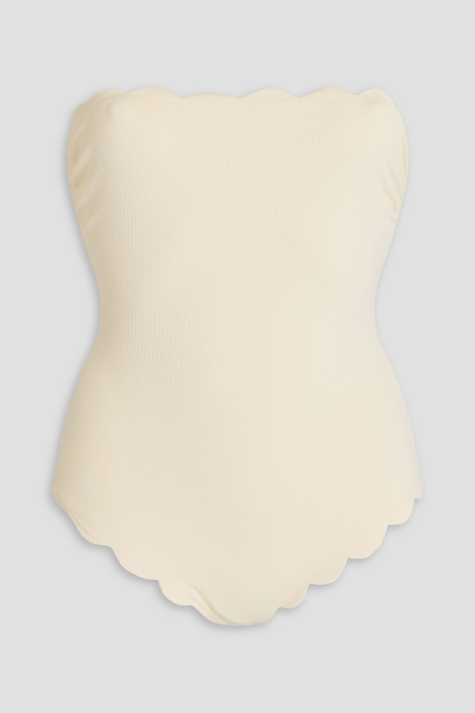 Marysia Chesapeake Strapless Scalloped Seersucker Swimsuit In Cream